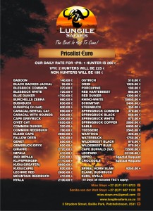 Lungile Safaris Pricelist €